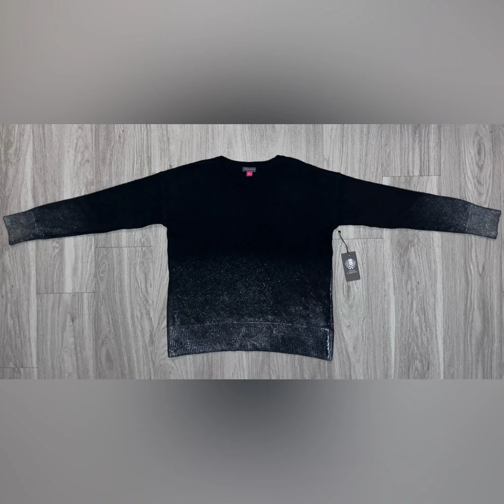 Vince Camuto Black & Silver Shimmer Long Sleeve Sweater Size Small NWT - Picture 2 of 5